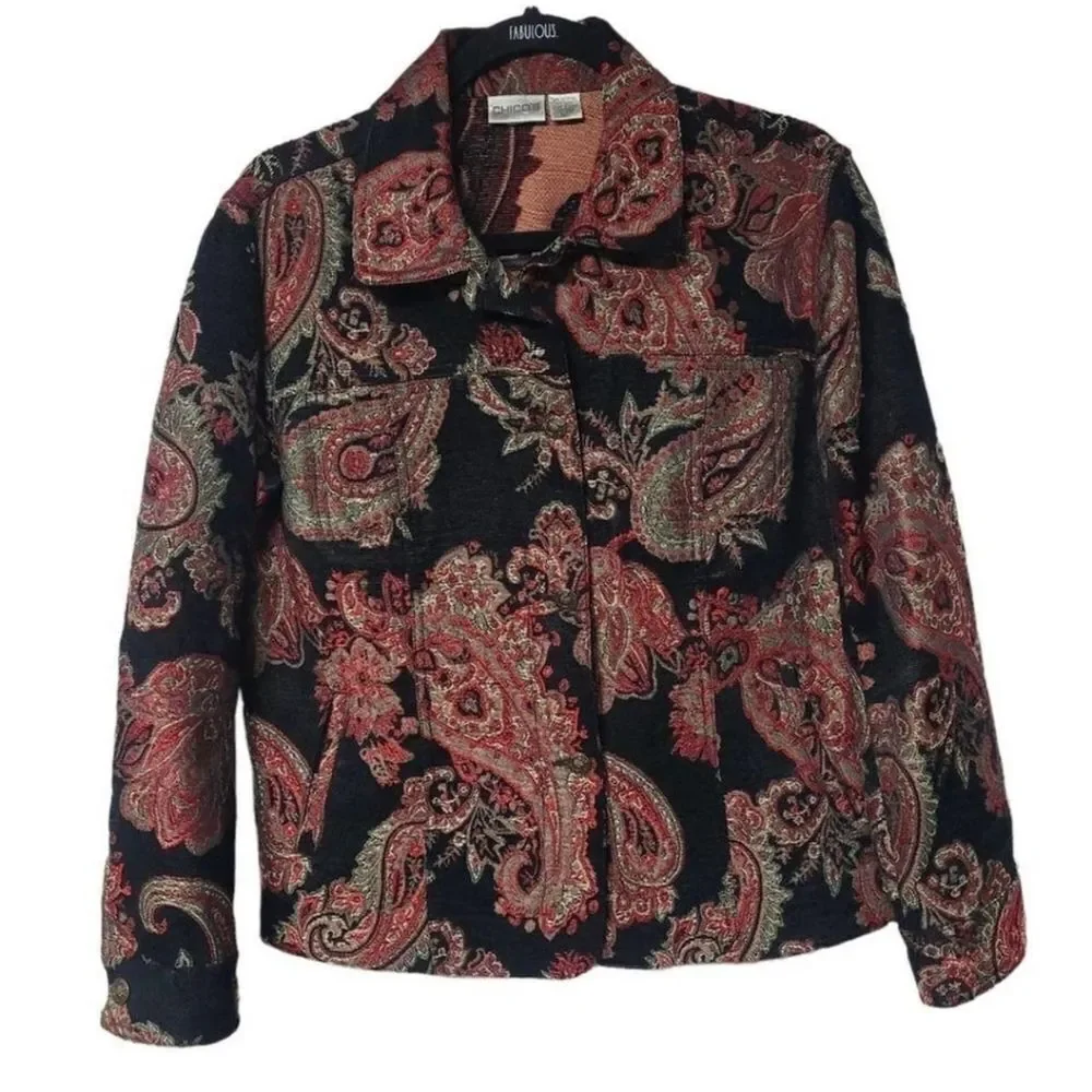Chico's Paisley Floral Jacquard Blazer Sz Lg